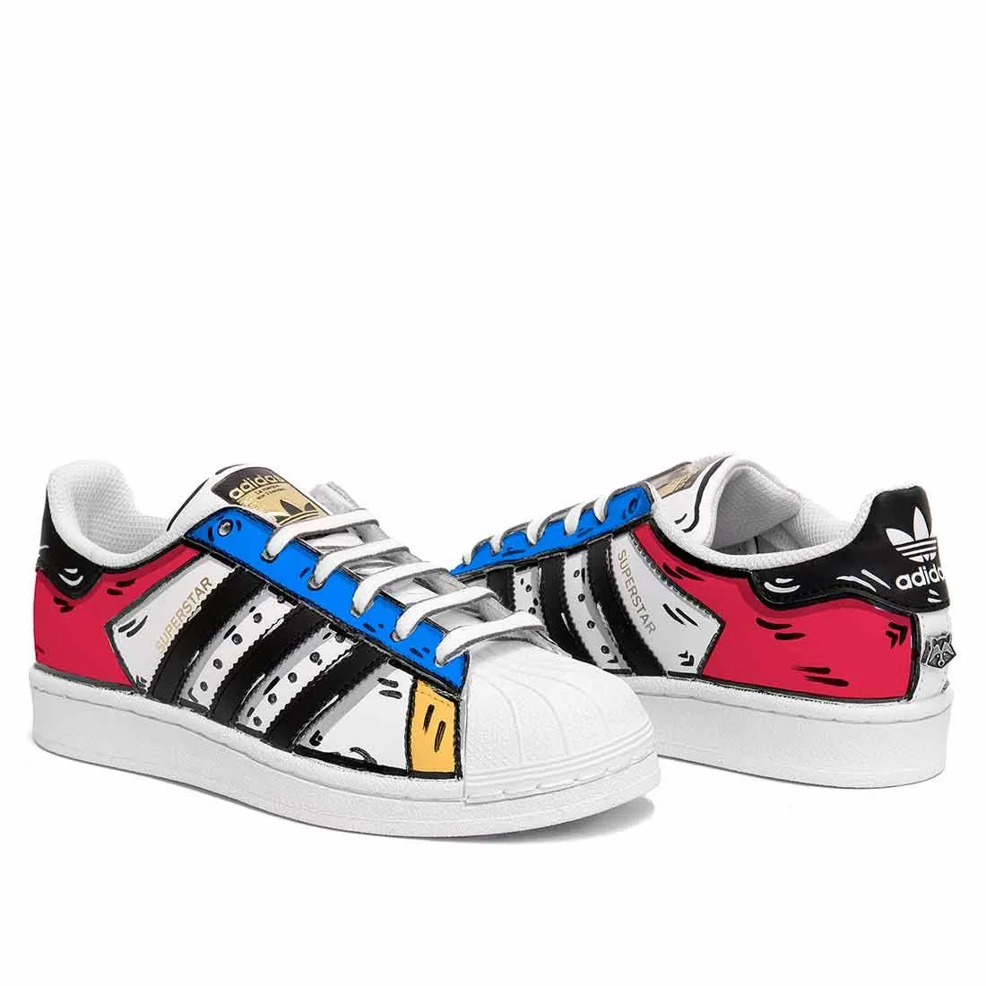 Adidas Superstar Cartoon - Disegnate 2D Rosse Blu e Gialle
