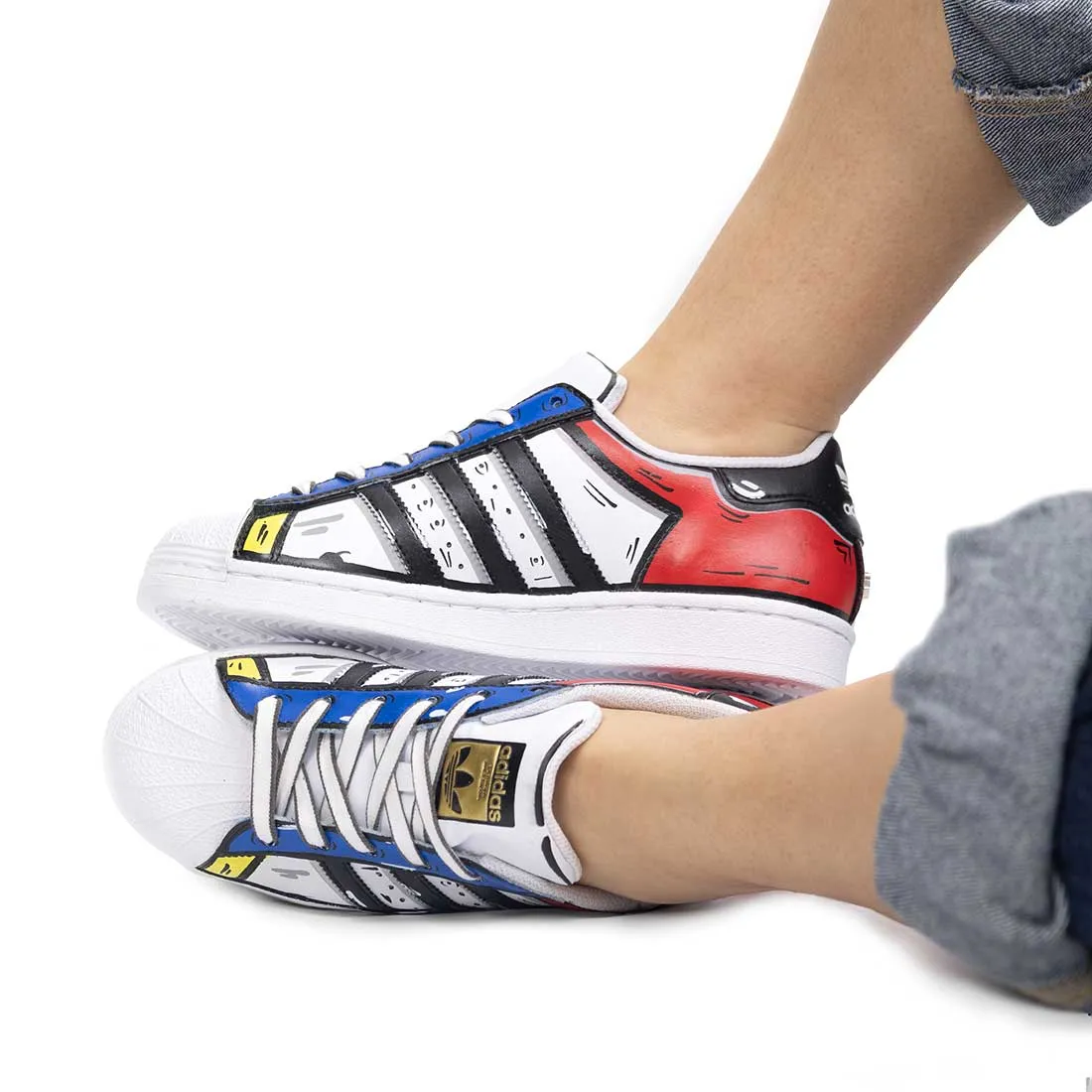 Adidas Superstar Cartoon - Disegnate 2D Rosse Blu e Gialle