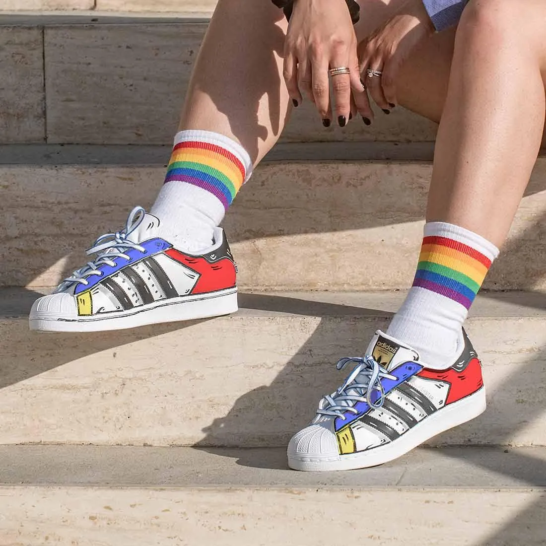 Adidas Superstar Cartoon - Disegnate 2D Rosse Blu e Gialle