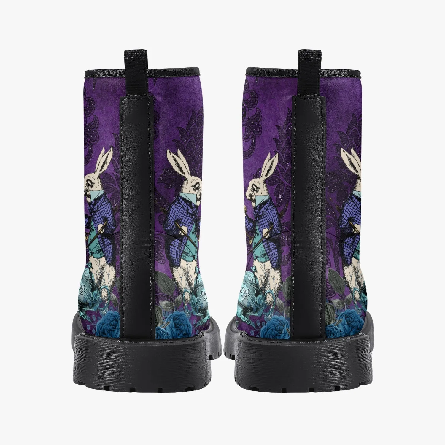 Alice in Wonderland Dark Alice Purple Vegan Leather Combat Boots. (JPREG94)