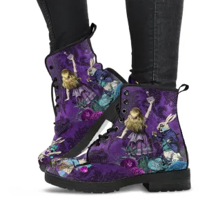 Alice in Wonderland Dark Alice Purple Vegan Leather Combat Boots. (JPREG94)