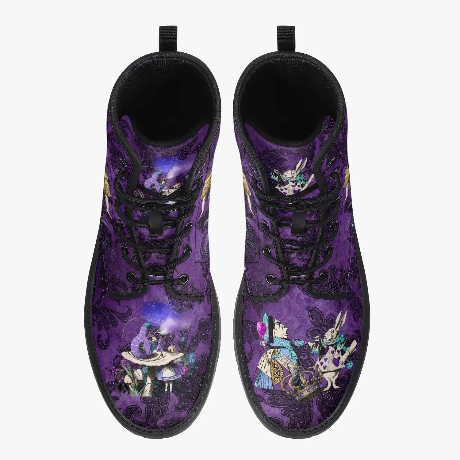Alice in Wonderland Dark Alice Purple Vegan Leather Combat Boots. (JPREG94)
