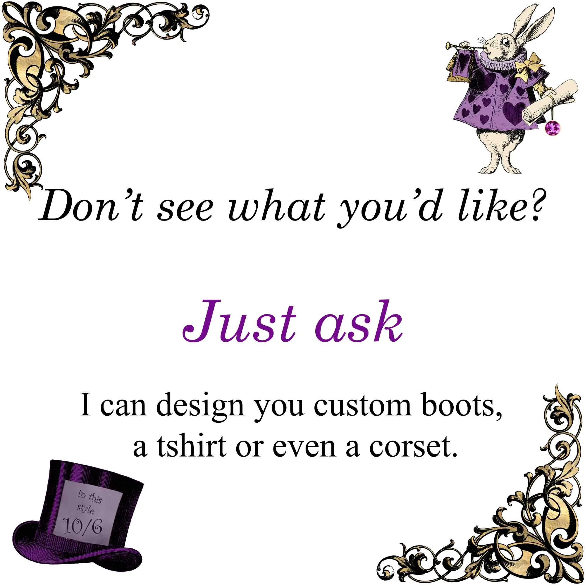 Alice in Wonderland Dark Alice Purple Vegan Leather Combat Boots. (JPREG94)
