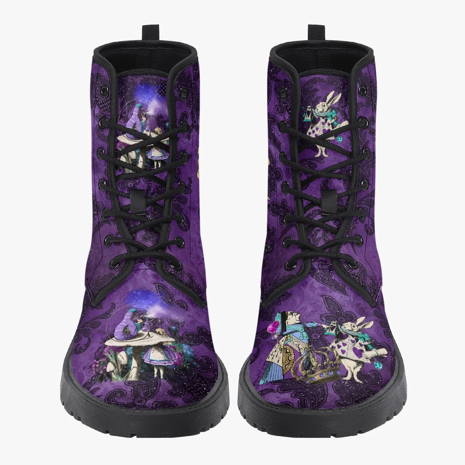 Alice in Wonderland Dark Alice Purple Vegan Leather Combat Boots. (JPREG94)