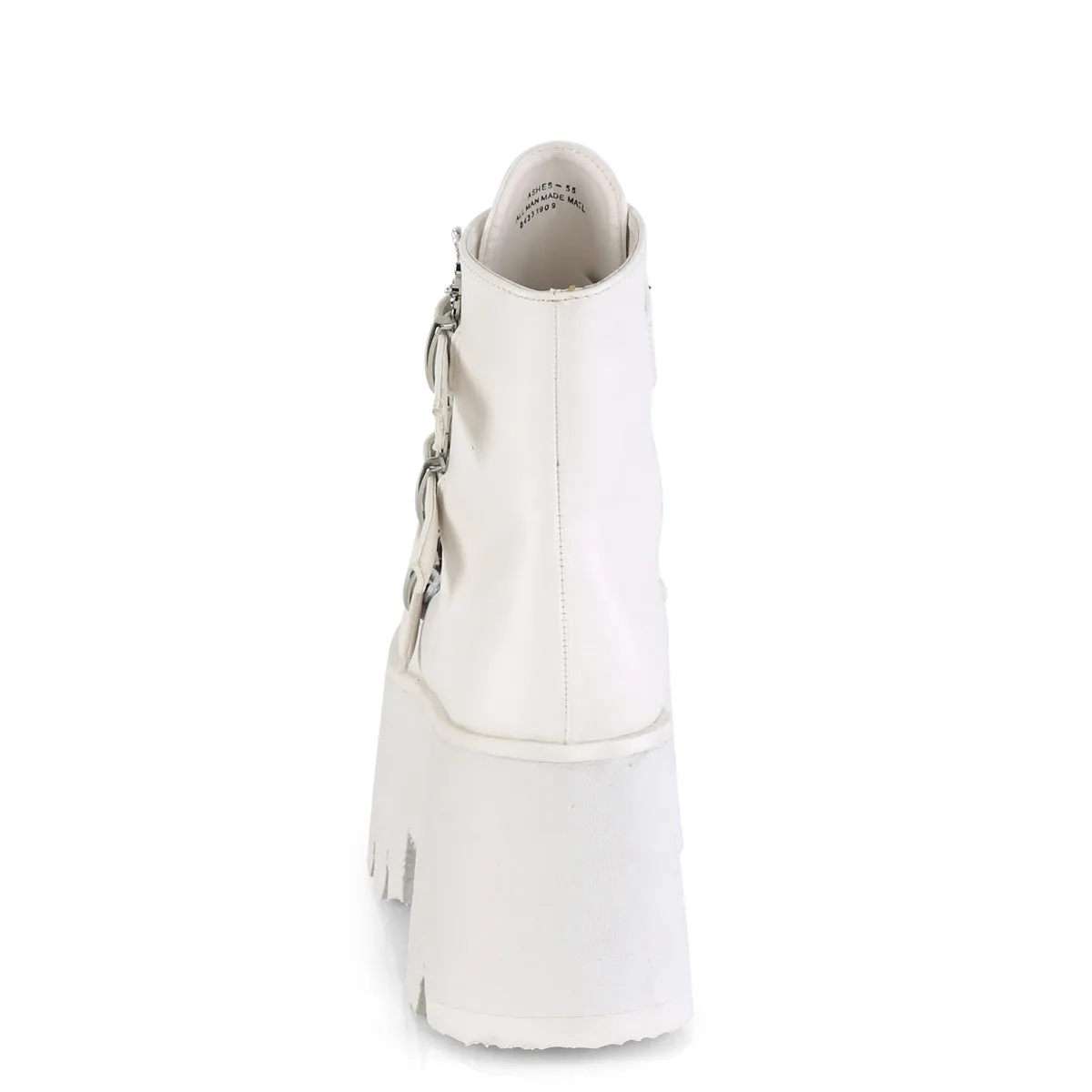 ASHES-55 Demoniacult Alternative Footwear Bat Detail White Chunky Platform Ankle Boots