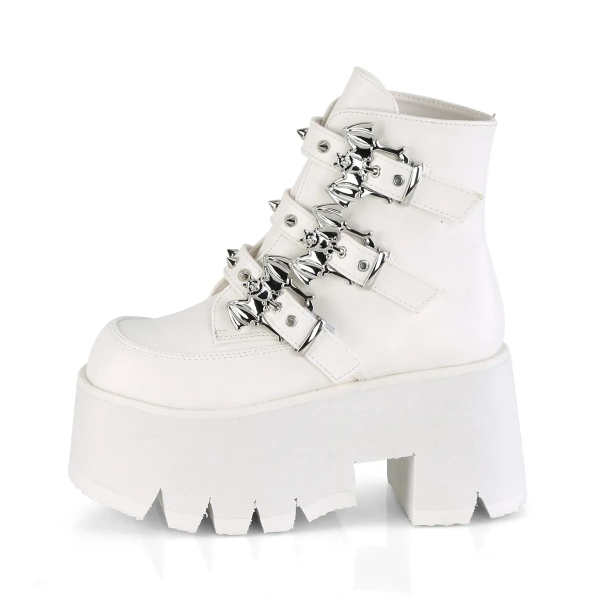 ASHES-55 Demoniacult Alternative Footwear Bat Detail White Chunky Platform Ankle Boots