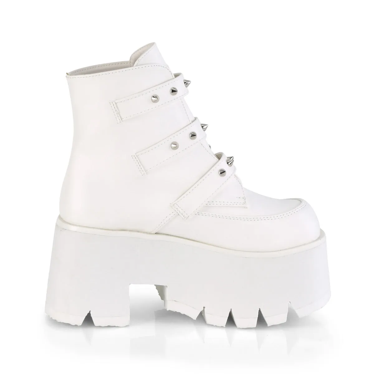 ASHES-55 Demoniacult Alternative Footwear Bat Detail White Chunky Platform Ankle Boots