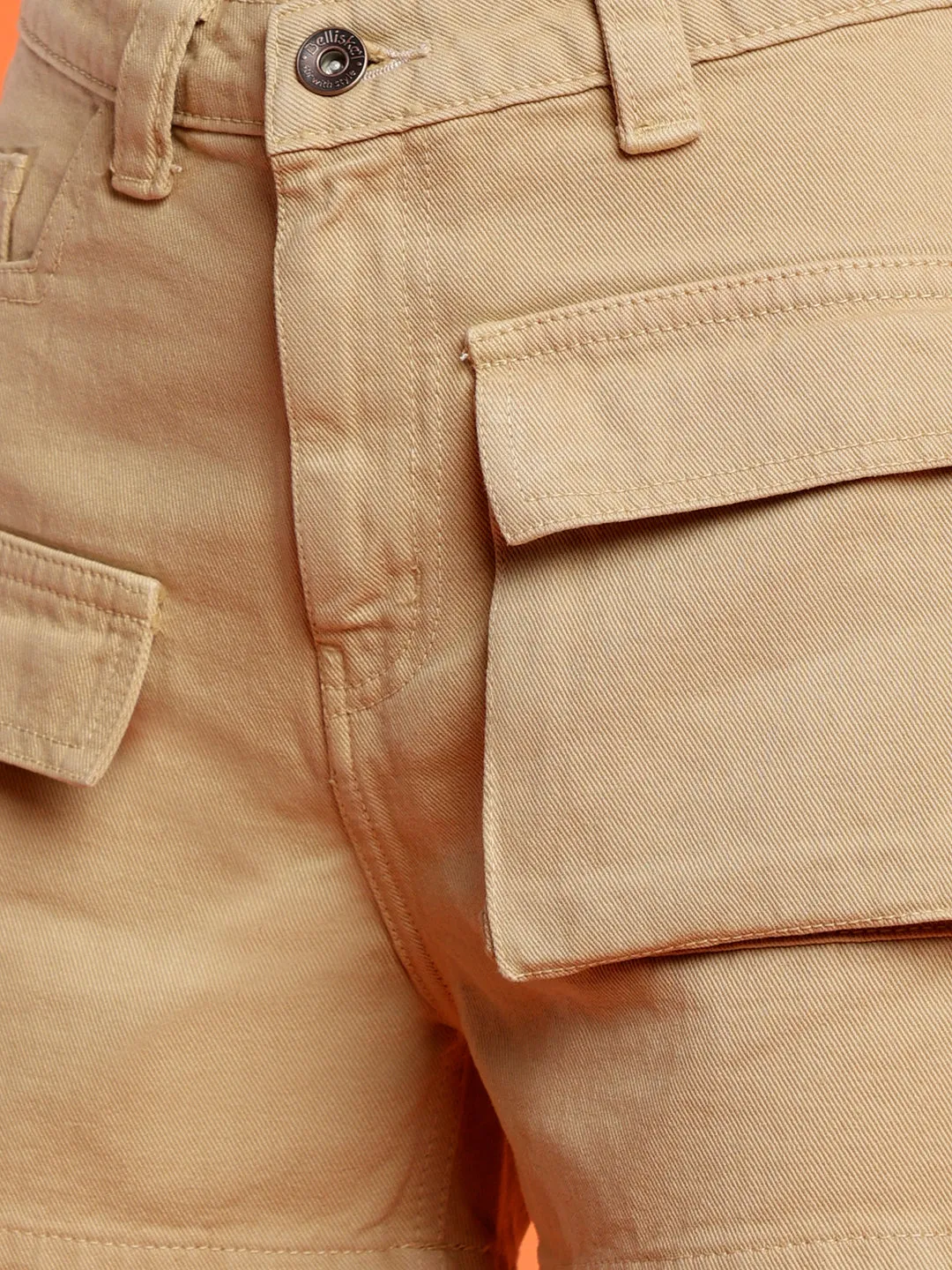 Beige Front Pocket Shorts