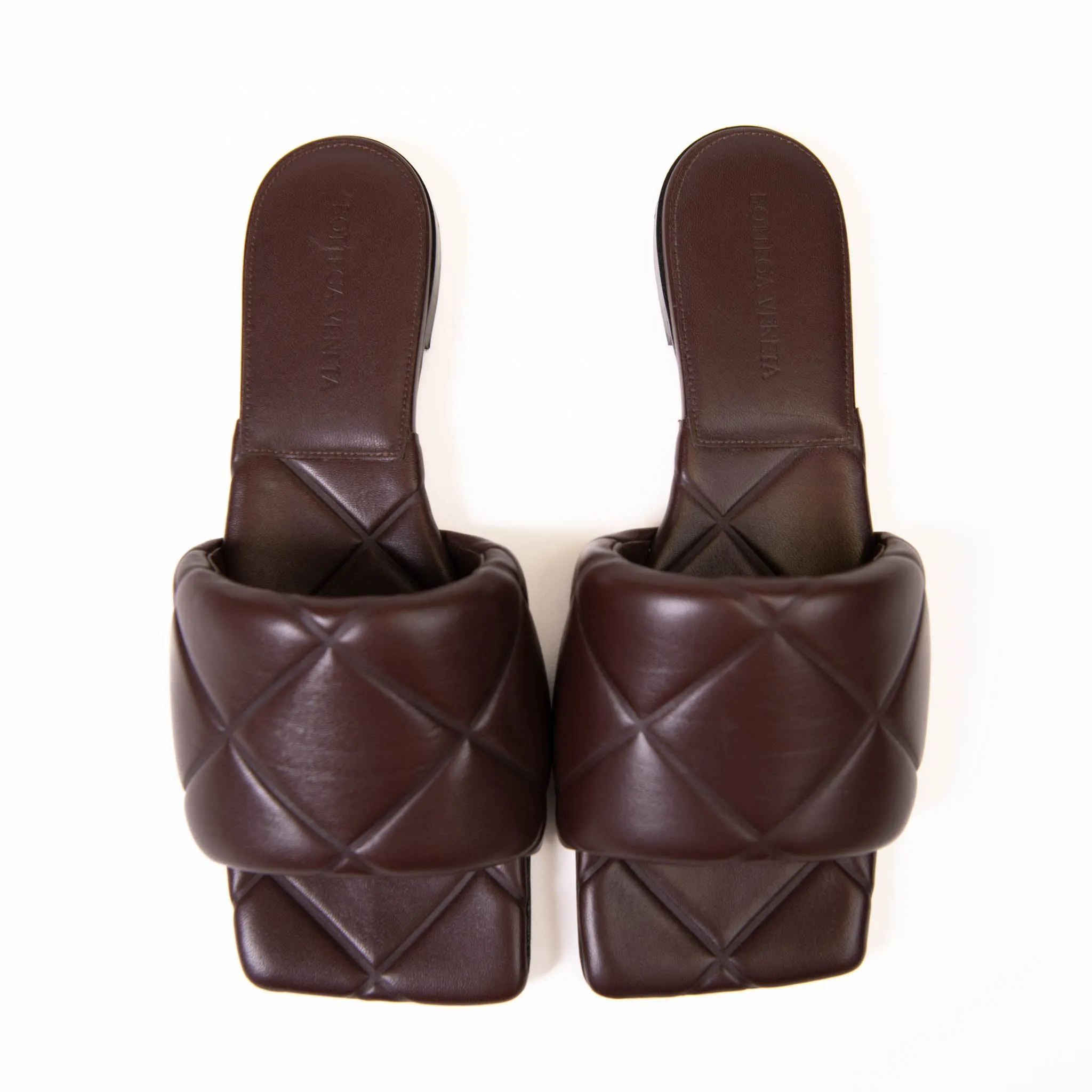 Bottega Veneta Bitter Chocolate Embossed Leather Rubber Lido Flats Size 37