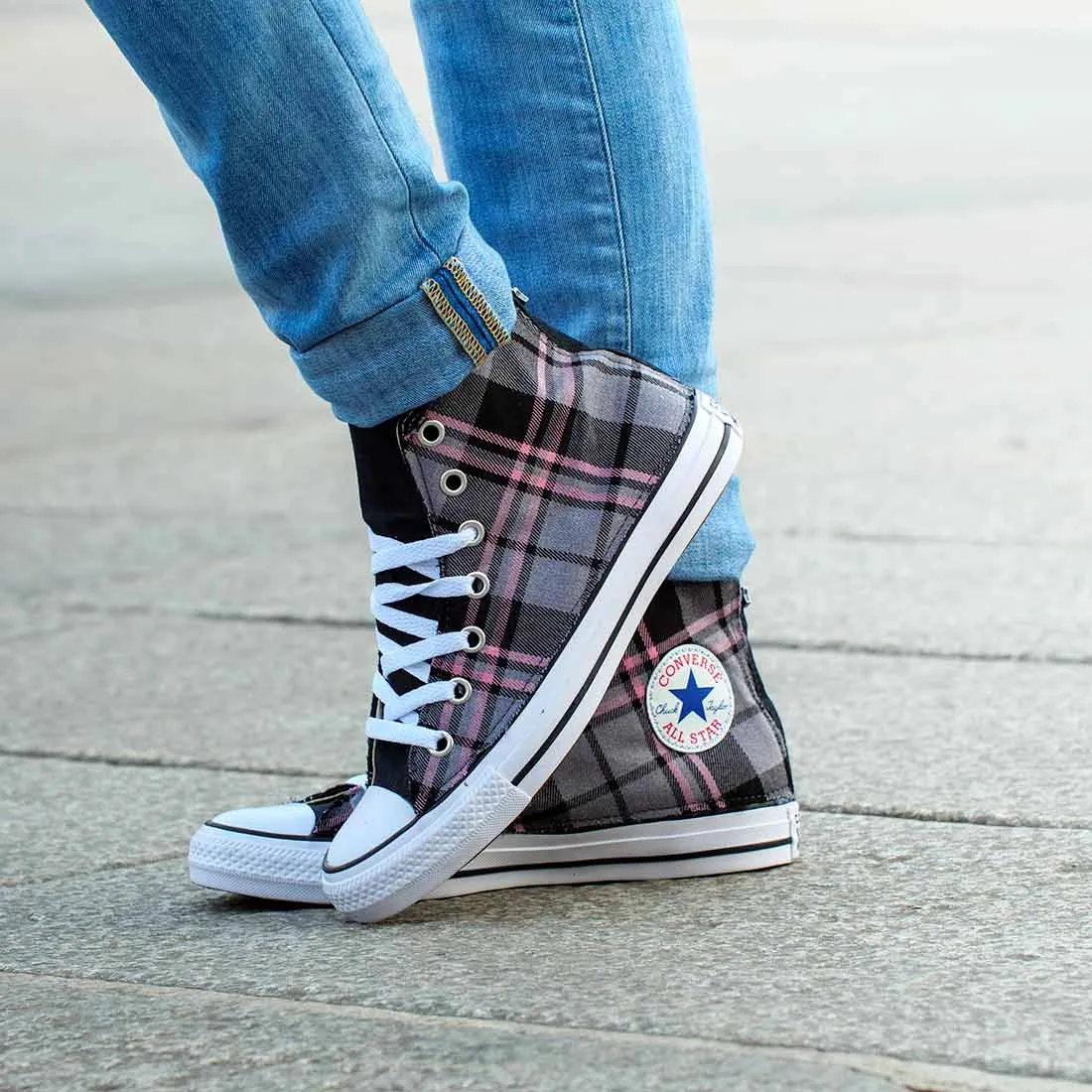 Converse All Star Alte Tartan Scozzese Rosa