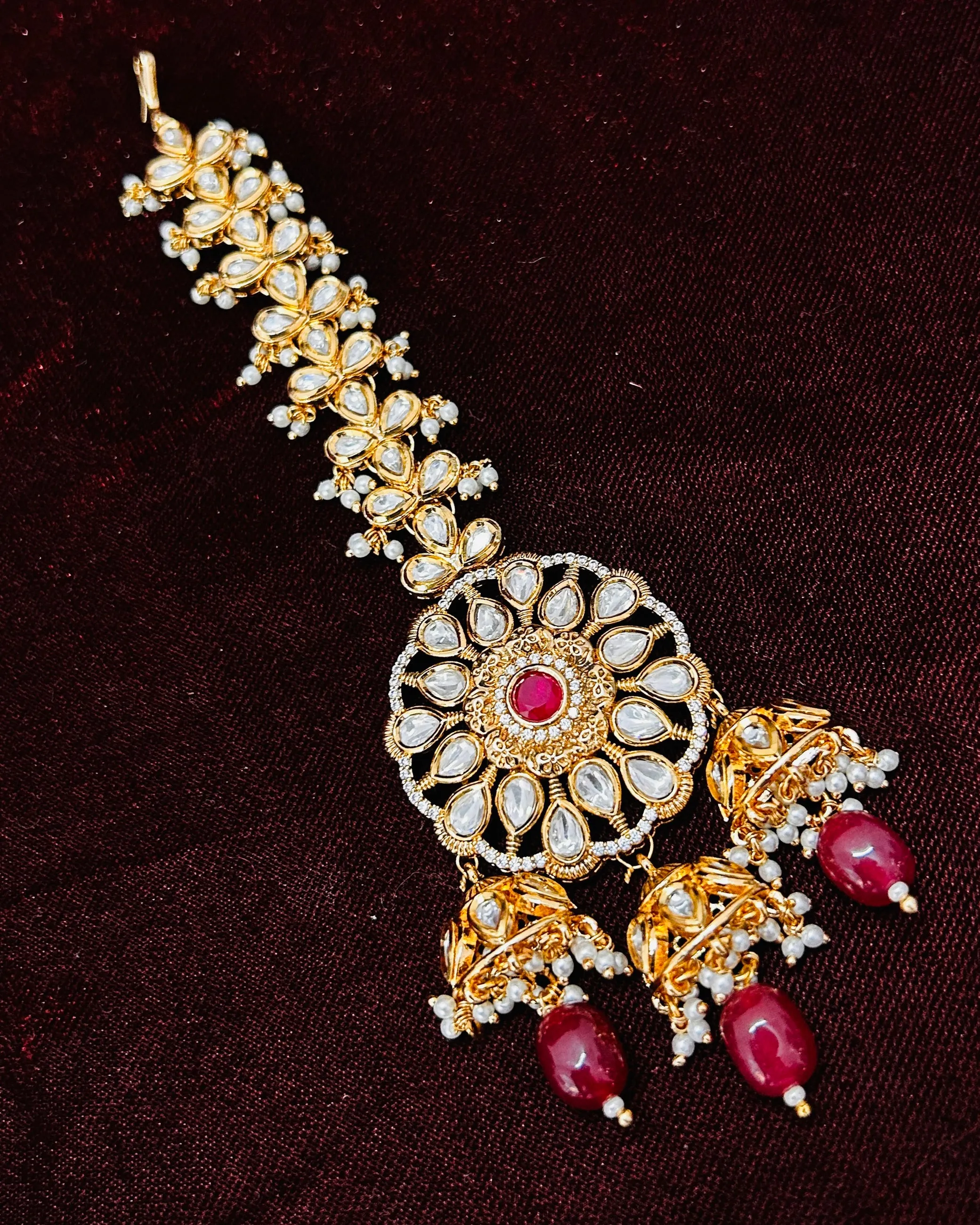 Designer Gold Plated Royal Kundan  Mangtikka for Bridal (D120)