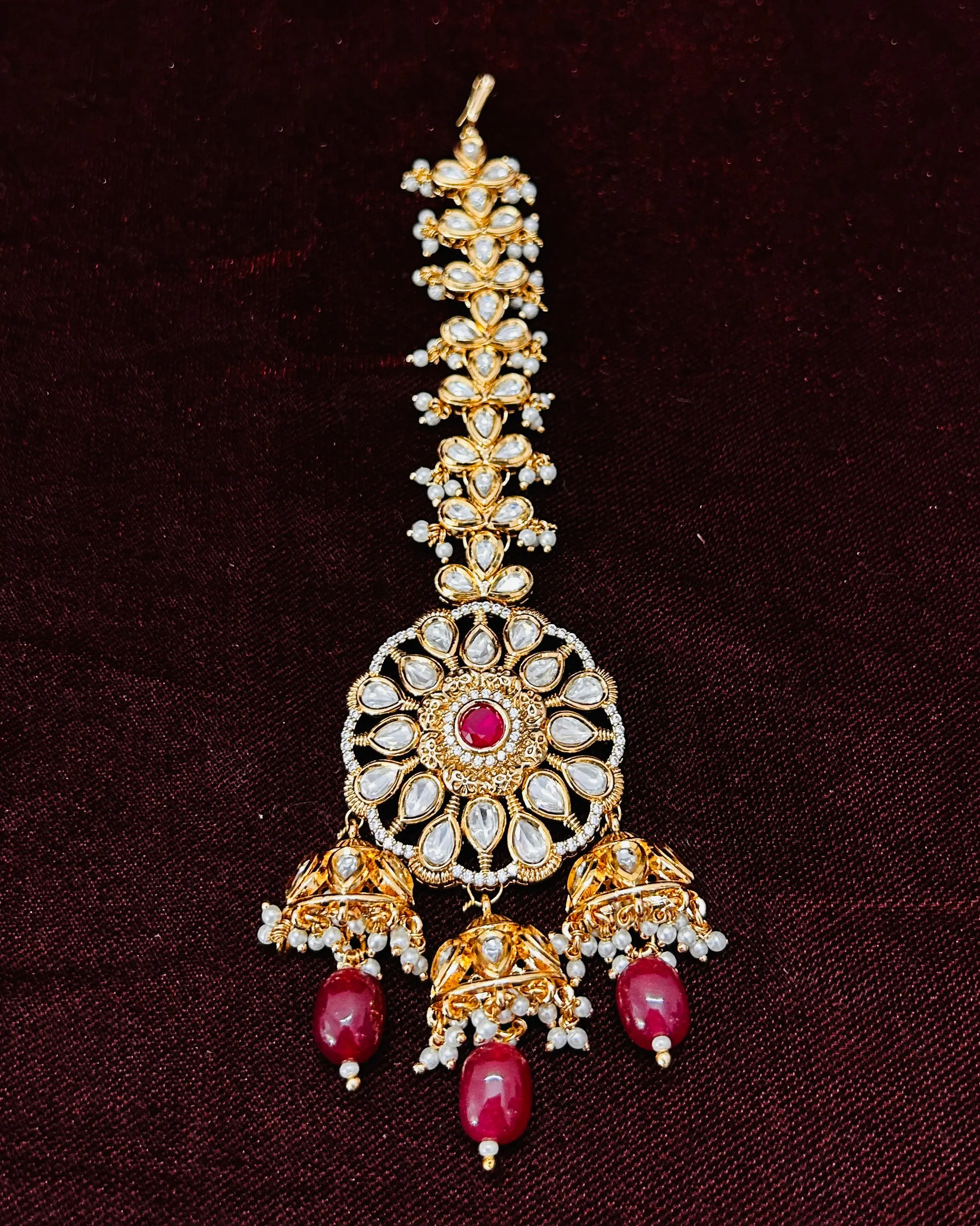 Designer Gold Plated Royal Kundan  Mangtikka for Bridal (D120)