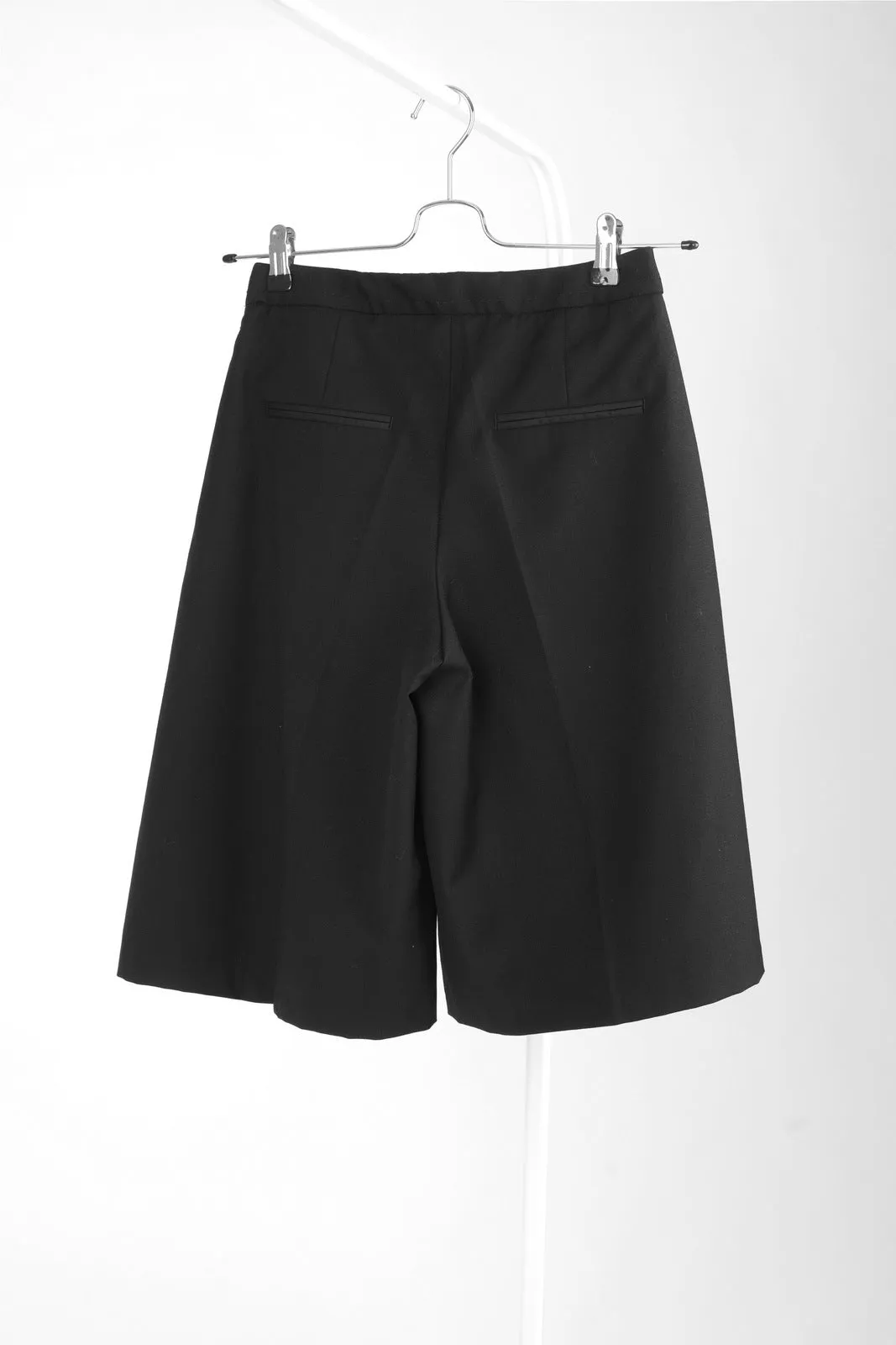 Designer Remix Black Wool Women's Bermuda Shorts, S