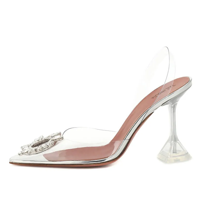 Fashion PVC Point Toe Rhinestone High Heel Sandals