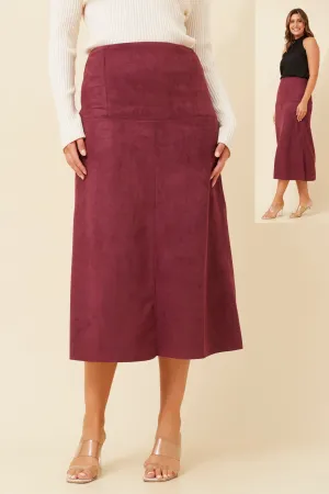 Faux Suede Midi Skirt Merlot