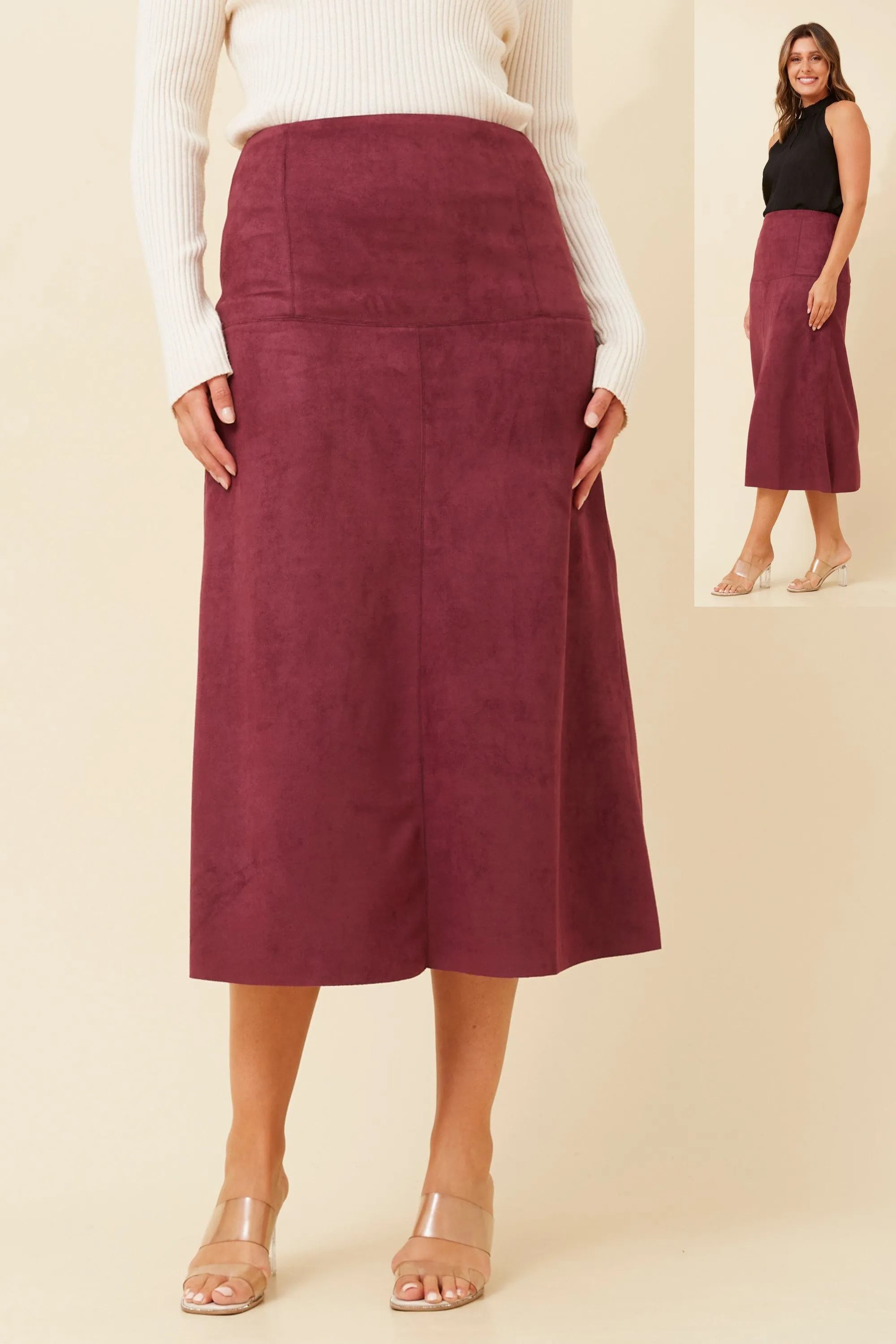 Faux Suede Midi Skirt Merlot