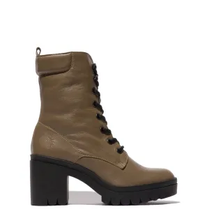 Fly Tiel 642 Ladies Taupe Leather Zip & Lace Ankle Boots