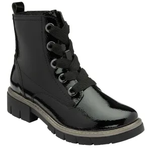 Lotus Jojo Ladies Black Patent Zip & Lace Ankle Boots