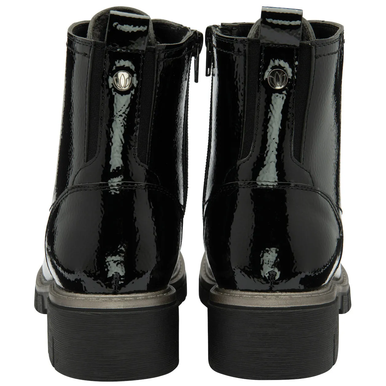 Lotus Jojo Ladies Black Patent Zip & Lace Ankle Boots