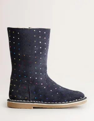 Navy Spots Tall Suede Boots-College Navy Multi Spot