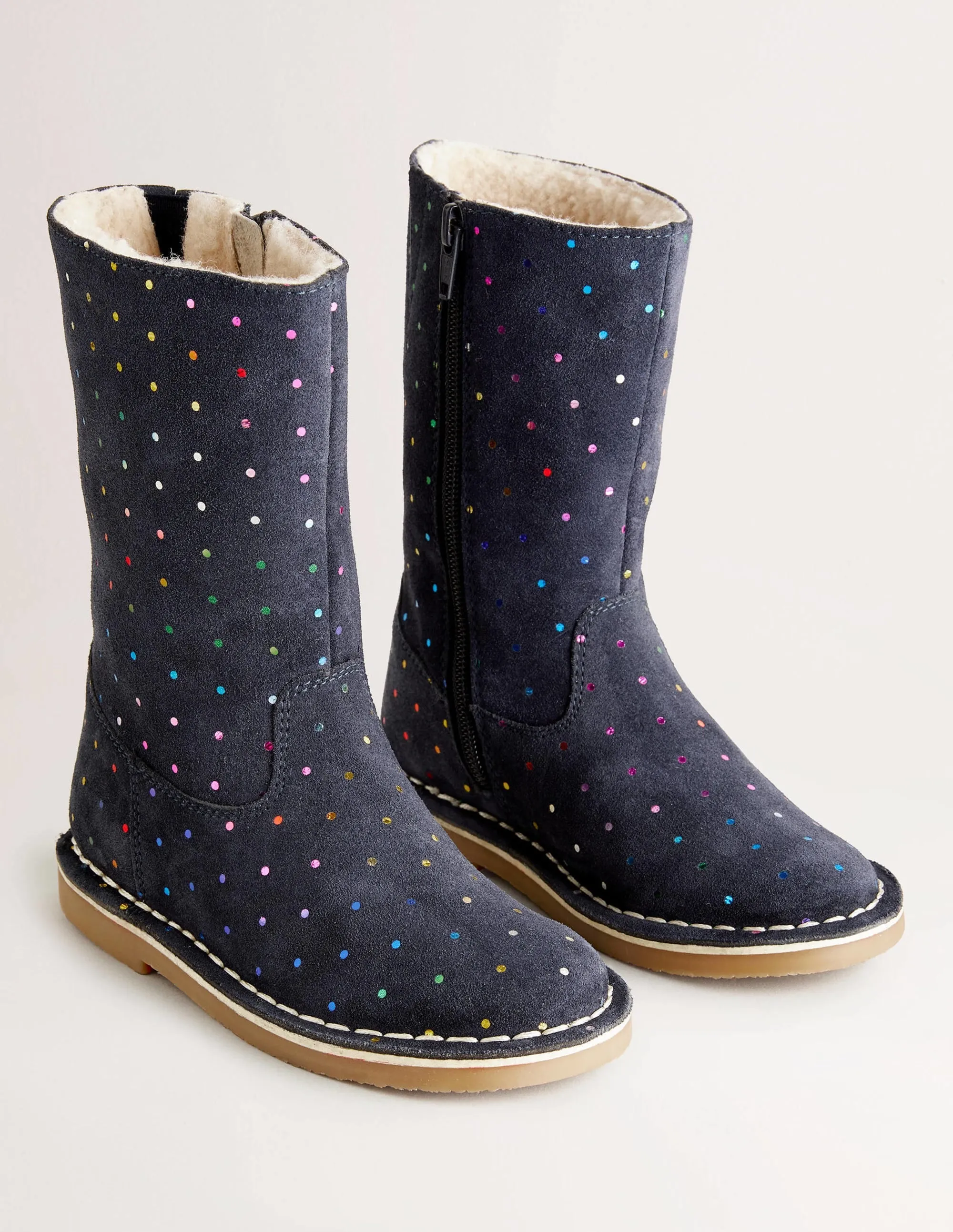 Navy Spots Tall Suede Boots-College Navy Multi Spot