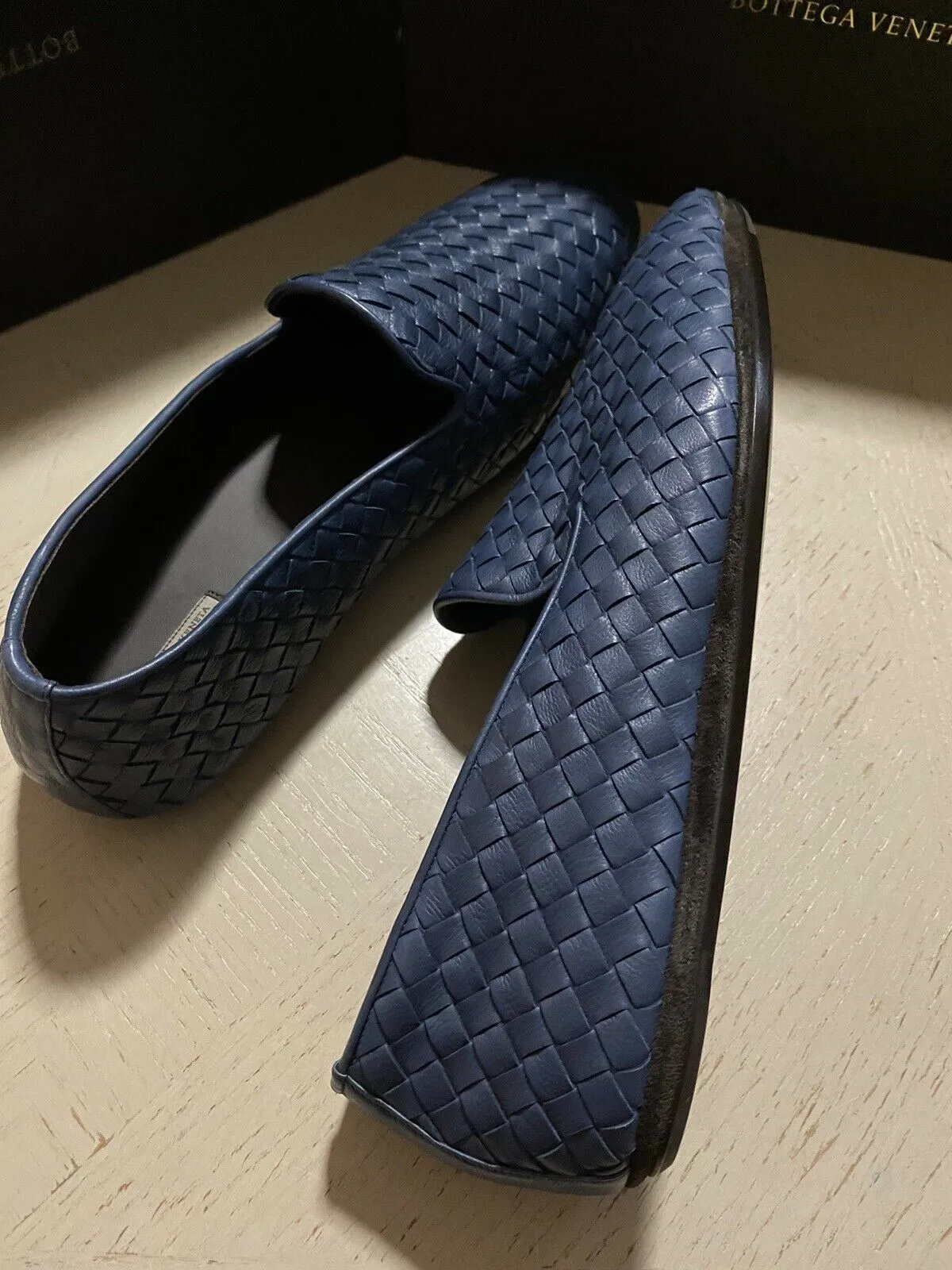 NIB $810 Bottega Veneta Men Leather Loafers Shoes Blue 13 US/46 Eu