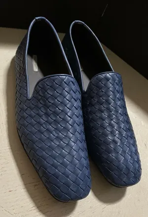 NIB $810 Bottega Veneta Men Leather Loafers Shoes Blue 13 US/46 Eu