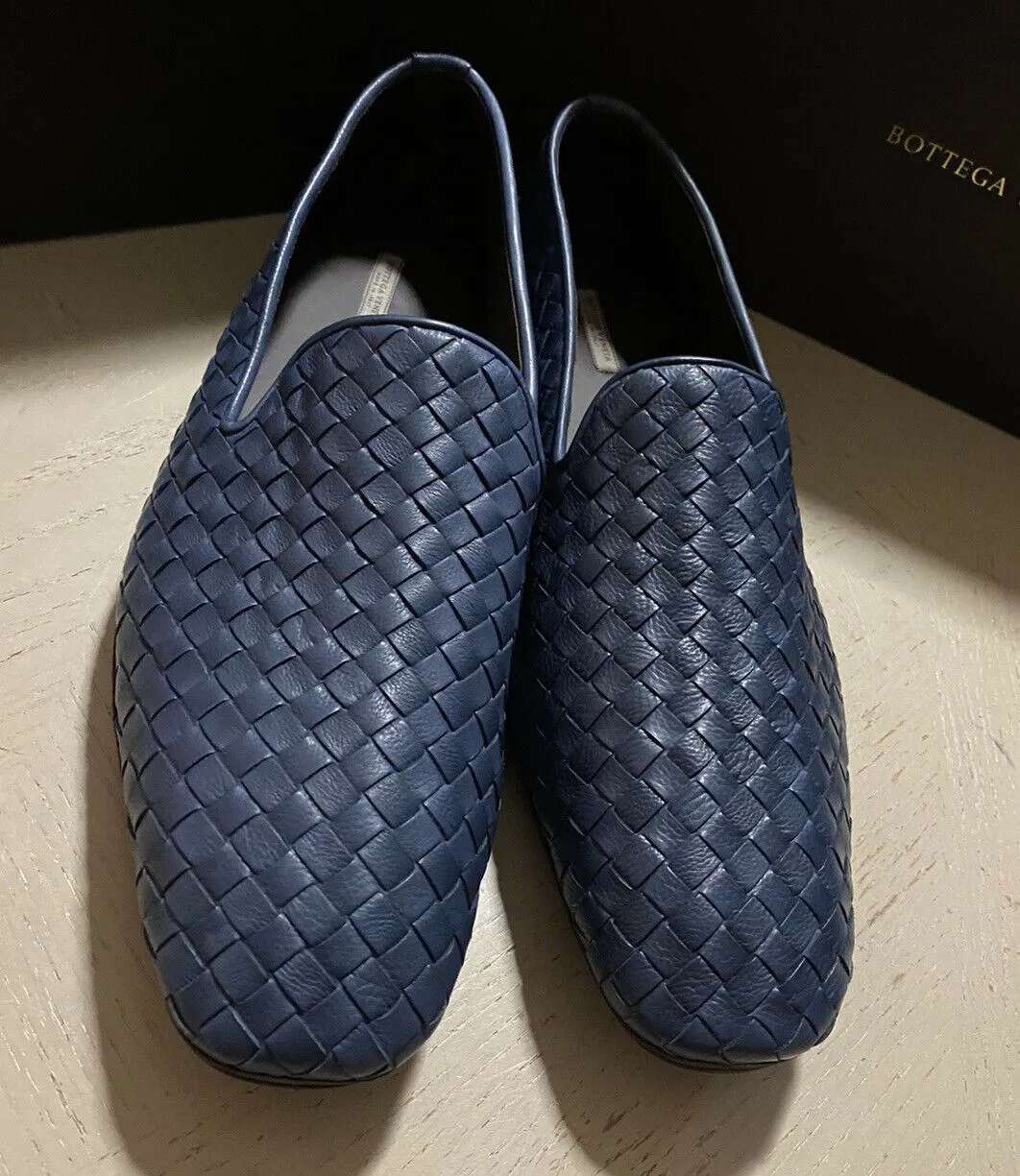 NIB $810 Bottega Veneta Men Leather Loafers Shoes Blue 13 US/46 Eu