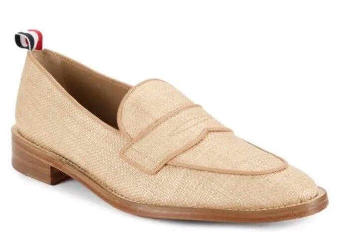 NIB $850 Thom Browne Men Textured Penny Loafers Shoes Natural 12 US/45 EU Italy