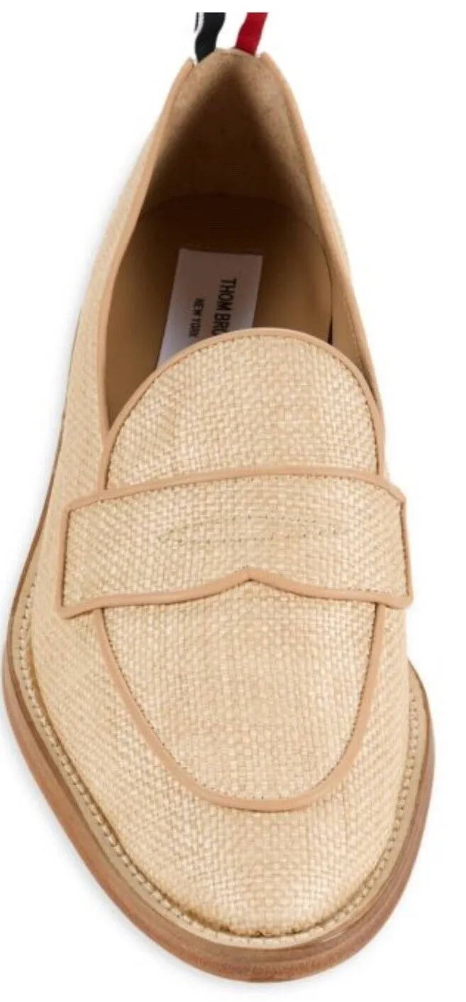 NIB $850 Thom Browne Men Textured Penny Loafers Shoes Natural 12 US/45 EU Italy