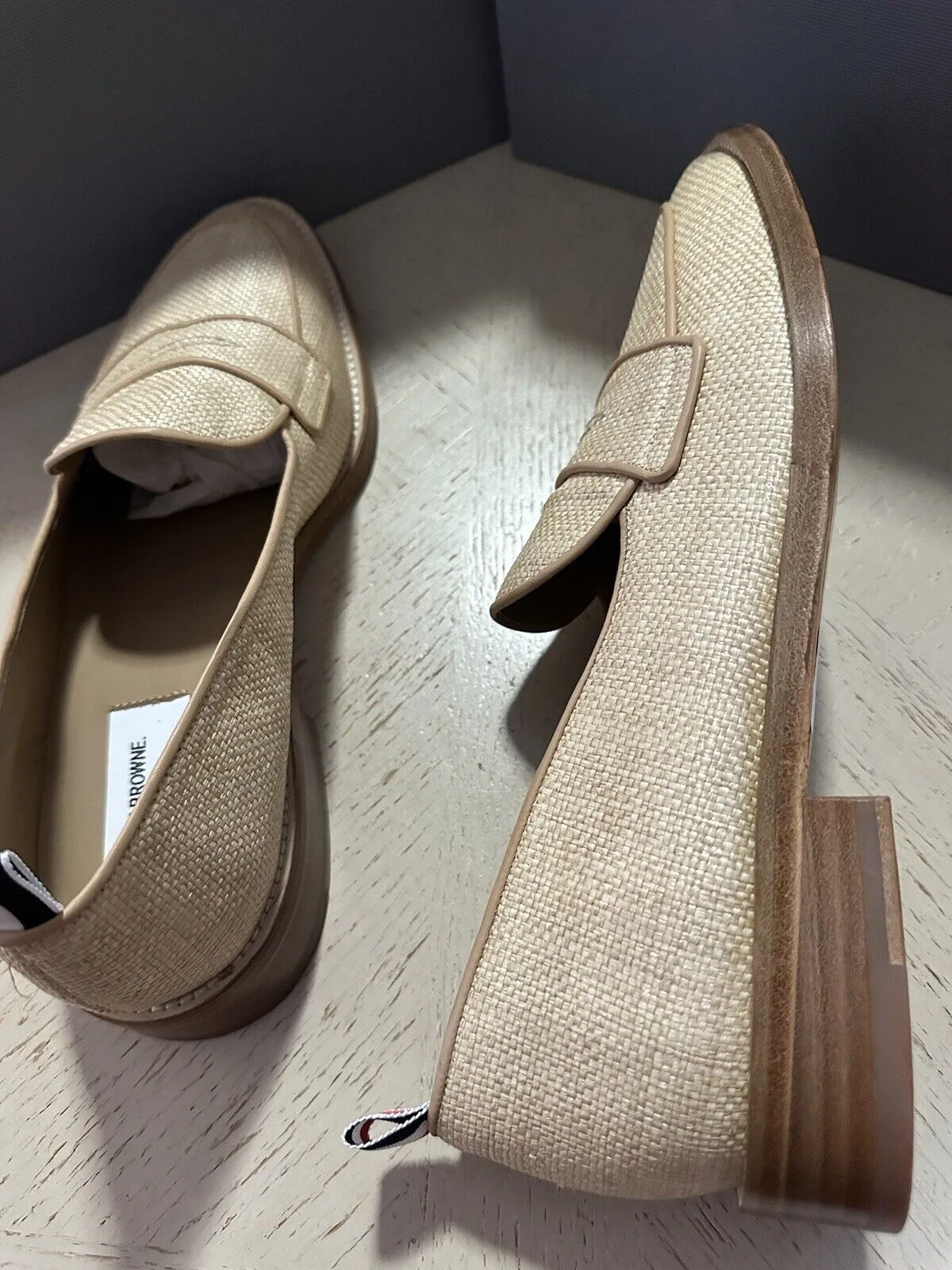 NIB $850 Thom Browne Men Textured Penny Loafers Shoes Natural 12 US/45 EU Italy