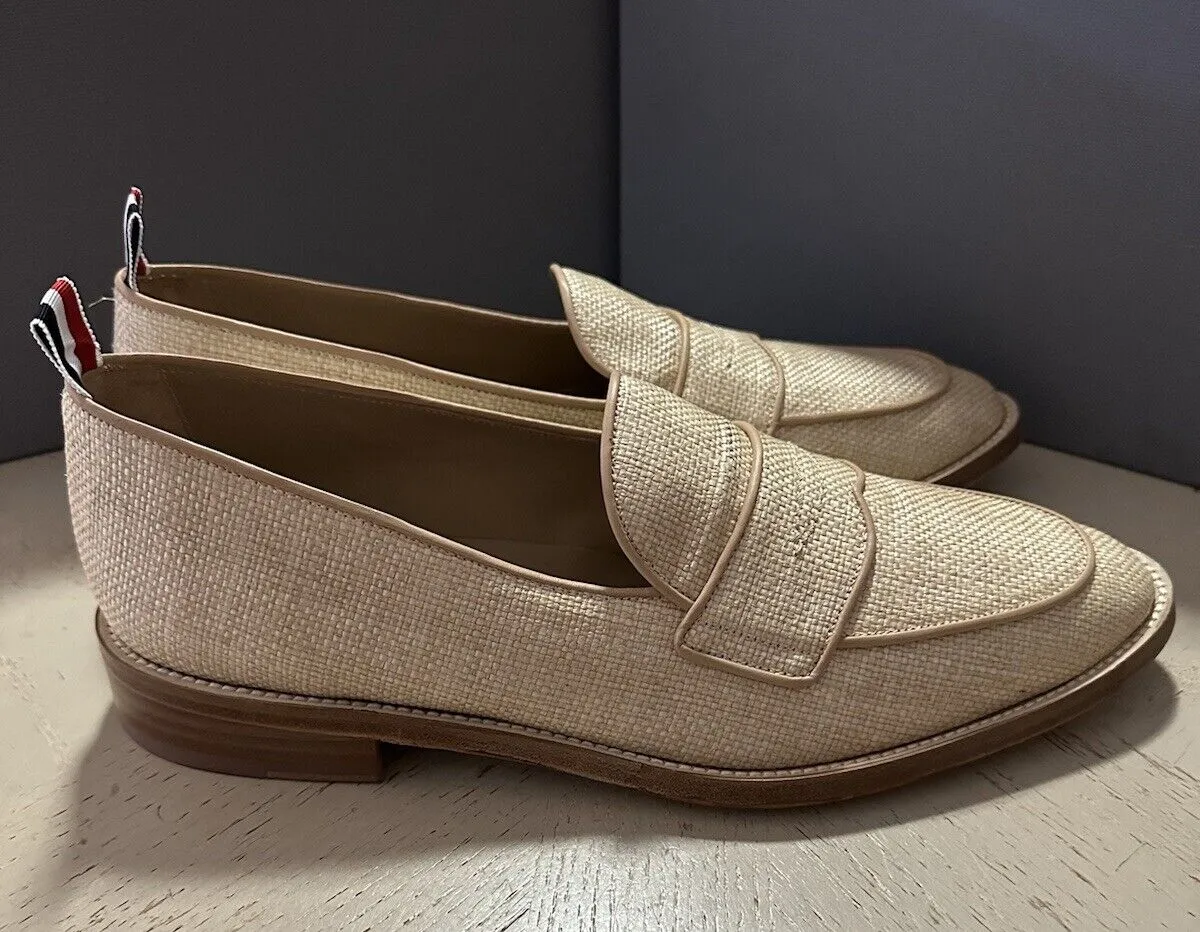 NIB $850 Thom Browne Men Textured Penny Loafers Shoes Natural 12 US/45 EU Italy
