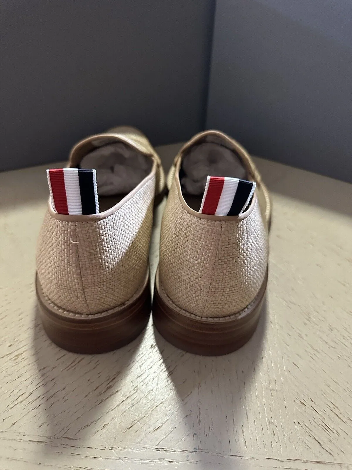 NIB $850 Thom Browne Men Textured Penny Loafers Shoes Natural 12 US/45 EU Italy