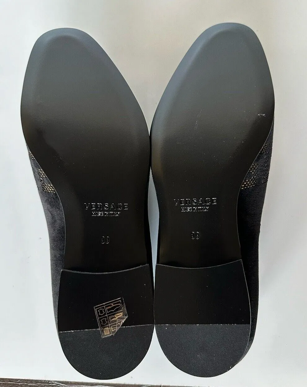 NIB $850 VERSACE Greca Men's Suede Black Loafers Shoes 6 US (39 Euro) IT 1003792