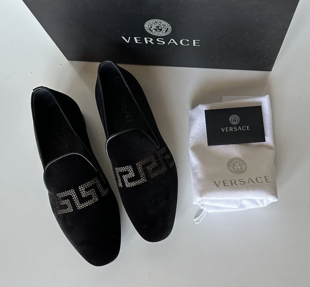 NIB $850 VERSACE Greca Men's Suede Black Loafers Shoes 6 US (39 Euro) IT 1003792