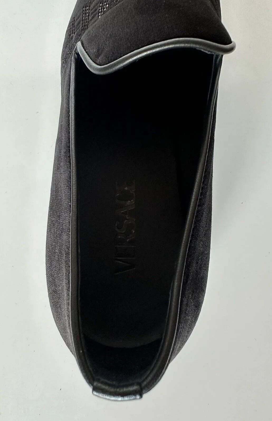NIB $850 VERSACE Greca Men's Suede Black Loafers Shoes 6 US (39 Euro) IT 1003792