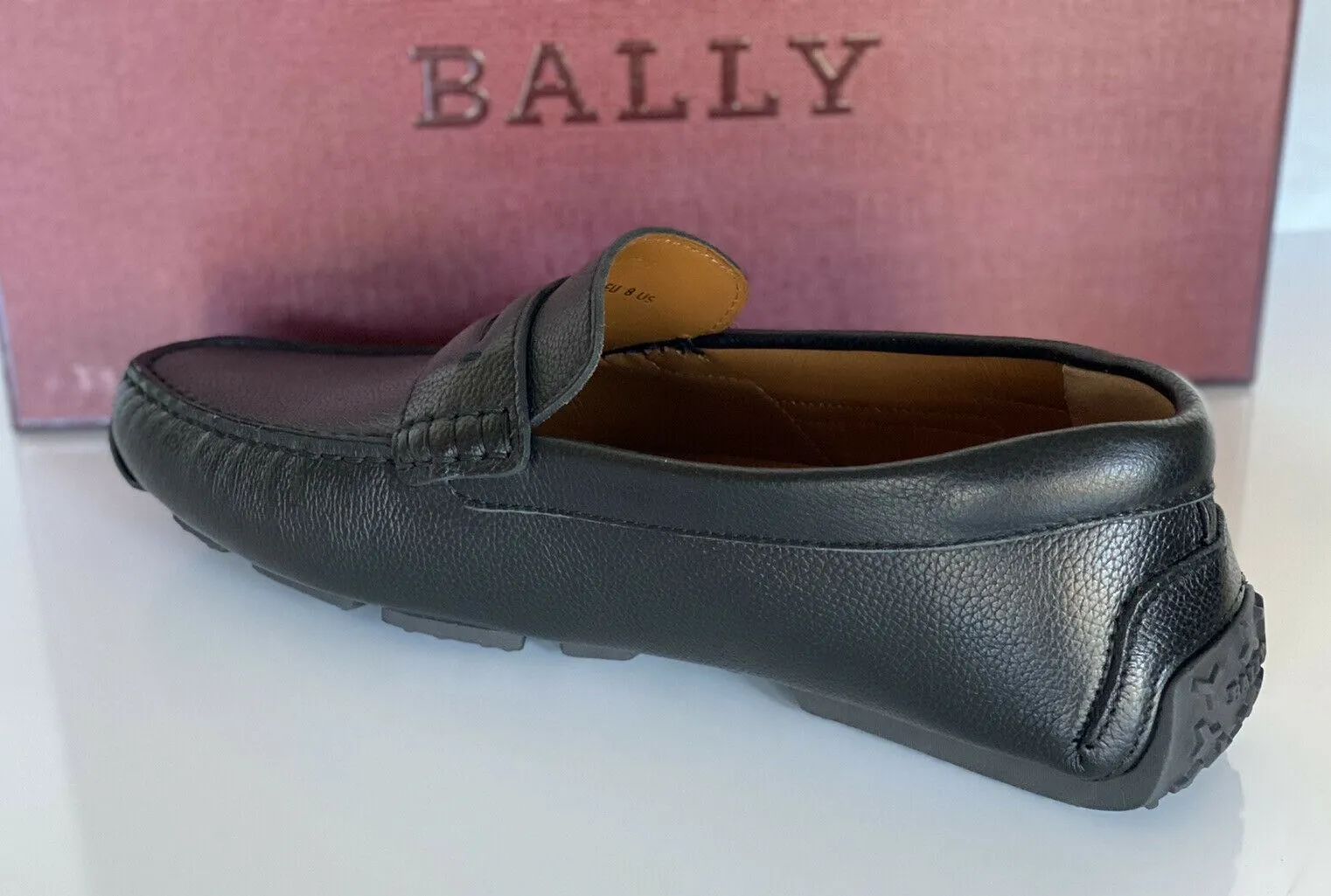 NIB Bally Mens Bovine Grained Leather Driver Loafers Shoes Black 8.5 US 6233869