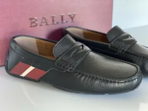 NIB Bally Mens Bovine Grained Leather Driver Loafers Shoes Black 8.5 US 6233869