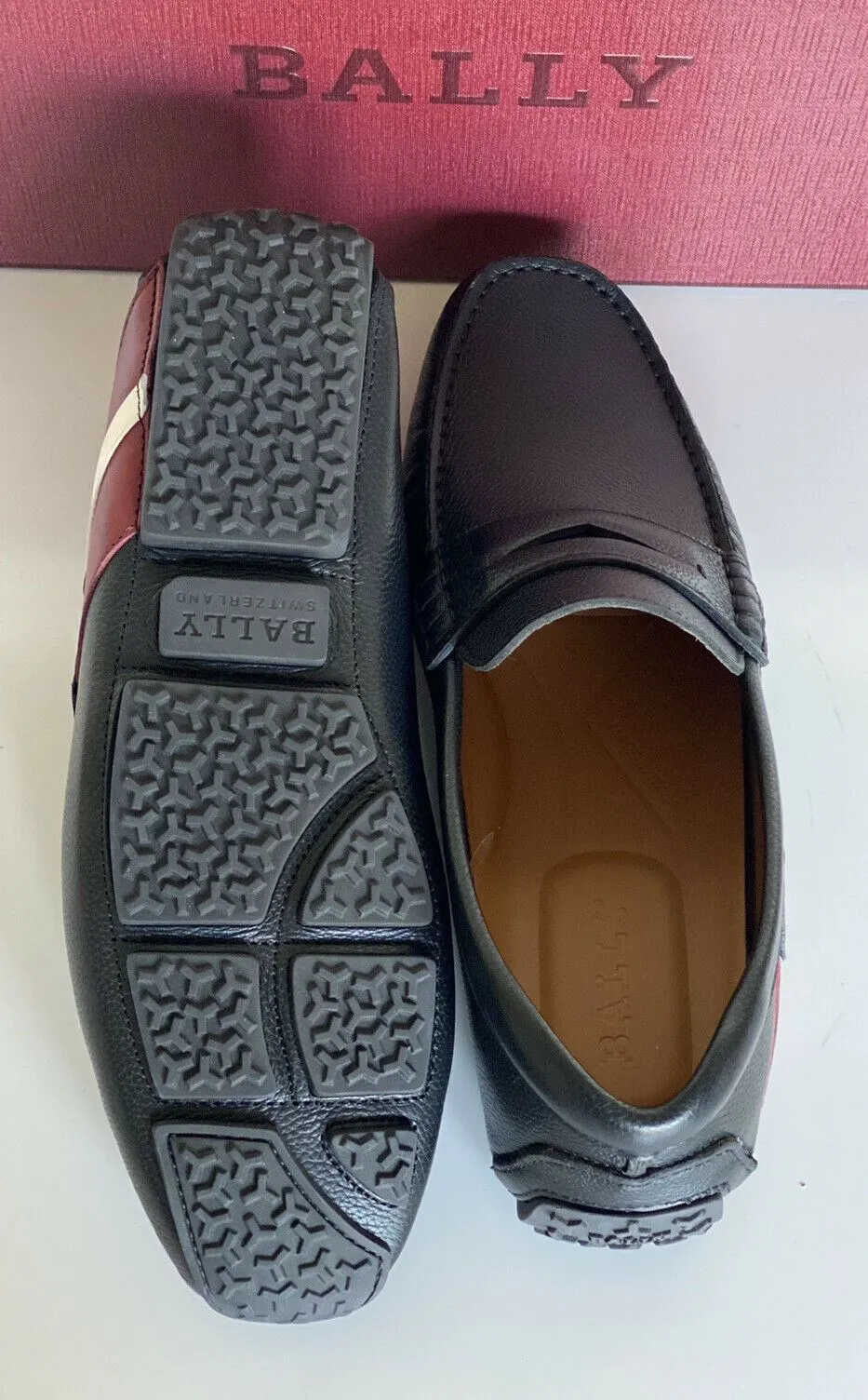 NIB Bally Mens Bovine Grained Leather Driver Loafers Shoes Black 8.5 US 6233869