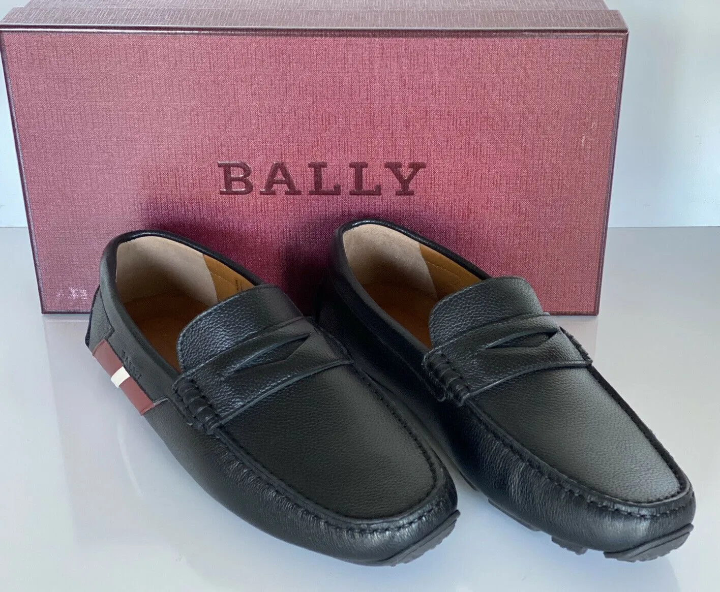 NIB Bally Mens Bovine Grained Leather Driver Loafers Shoes Black 8.5 US 6233869