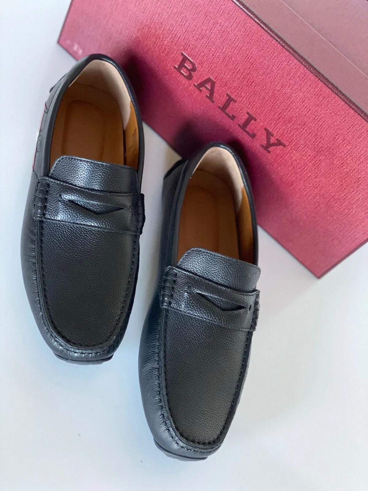 NIB Bally Mens Bovine Grained Leather Driver Loafers Shoes Black 8.5 US 6233869