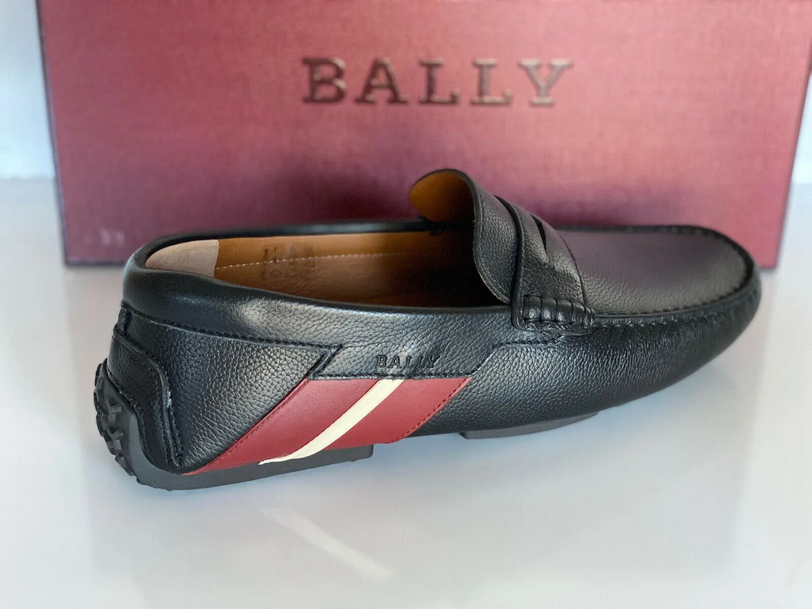 NIB Bally Mens Bovine Grained Leather Driver Loafers Shoes Black 8.5 US 6233869