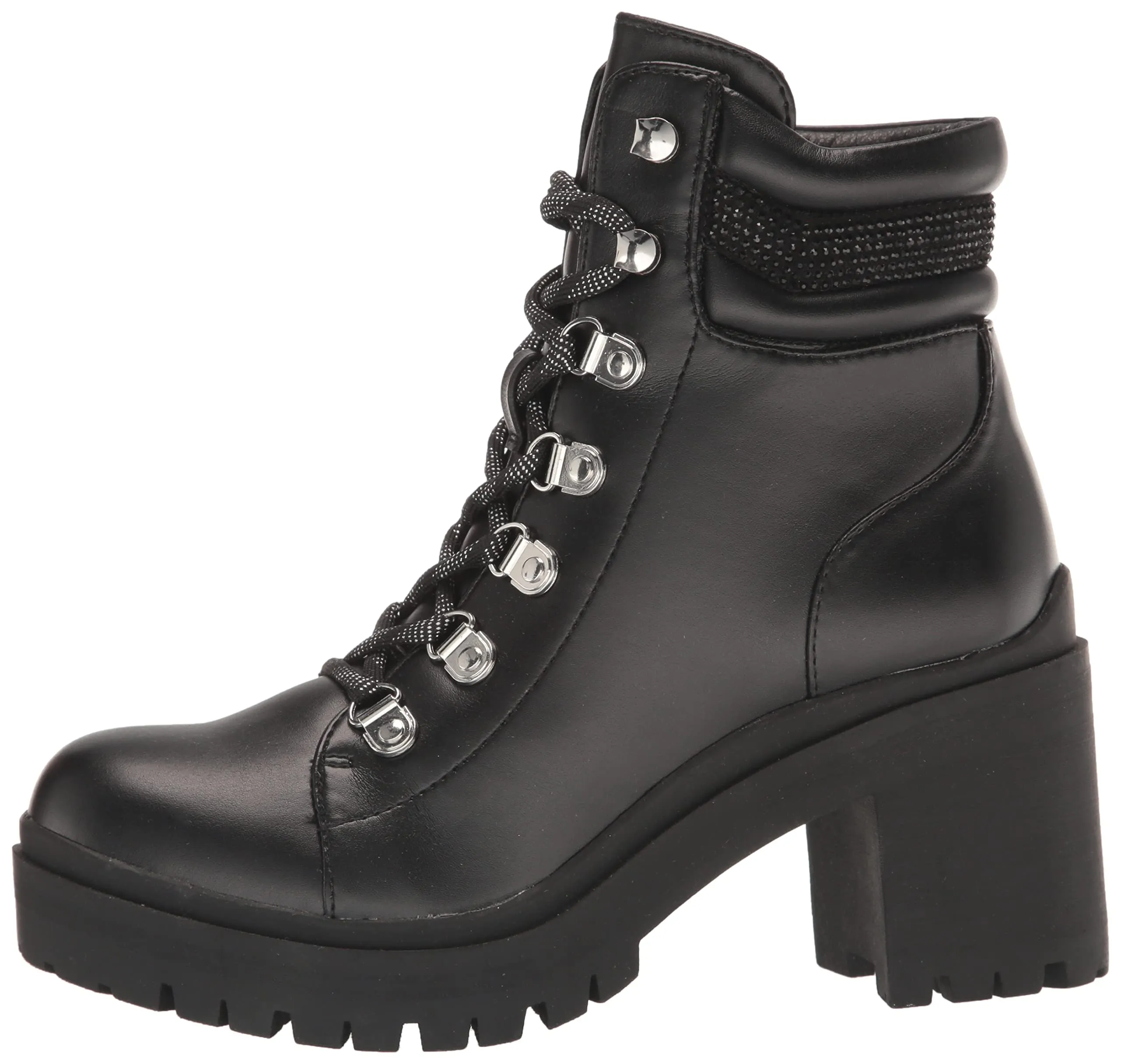 Nine West Qwork3 Black2 Leather Fashion Lace Up Rounded Toe Heeled Ankle Boots