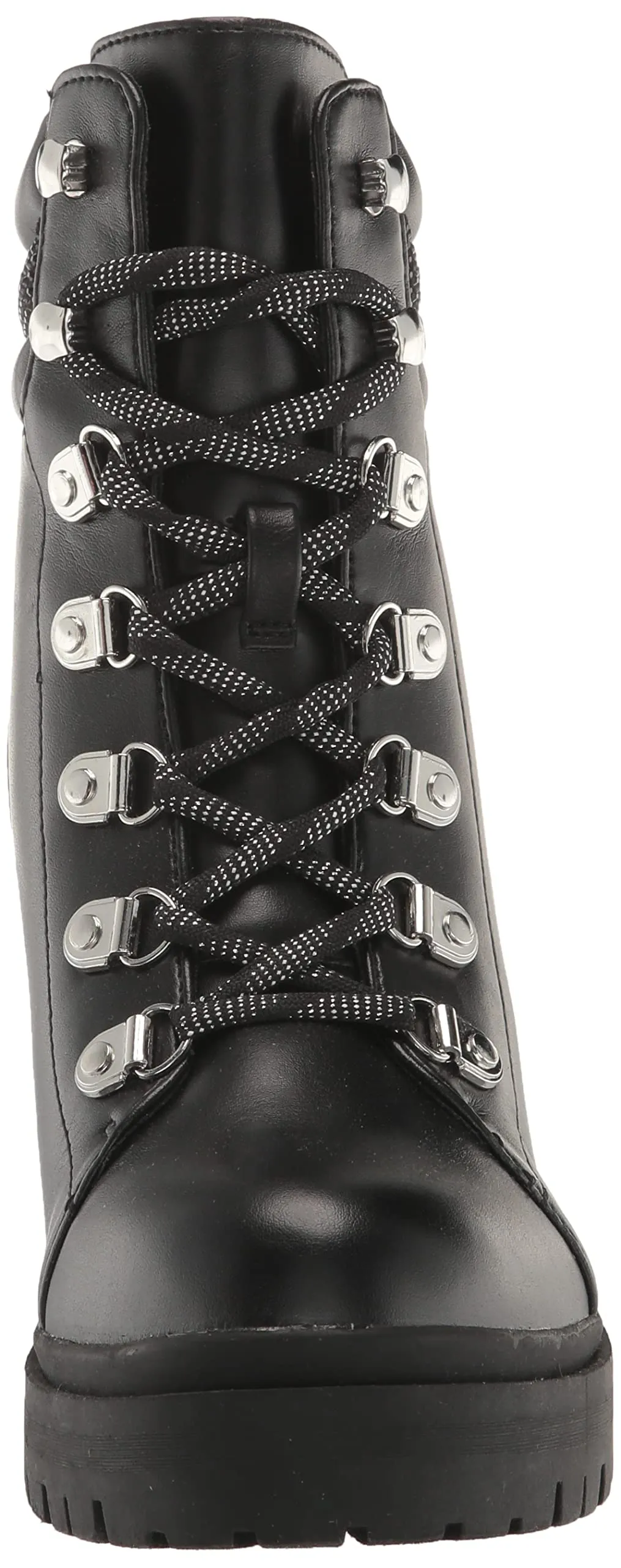 Nine West Qwork3 Black2 Leather Fashion Lace Up Rounded Toe Heeled Ankle Boots