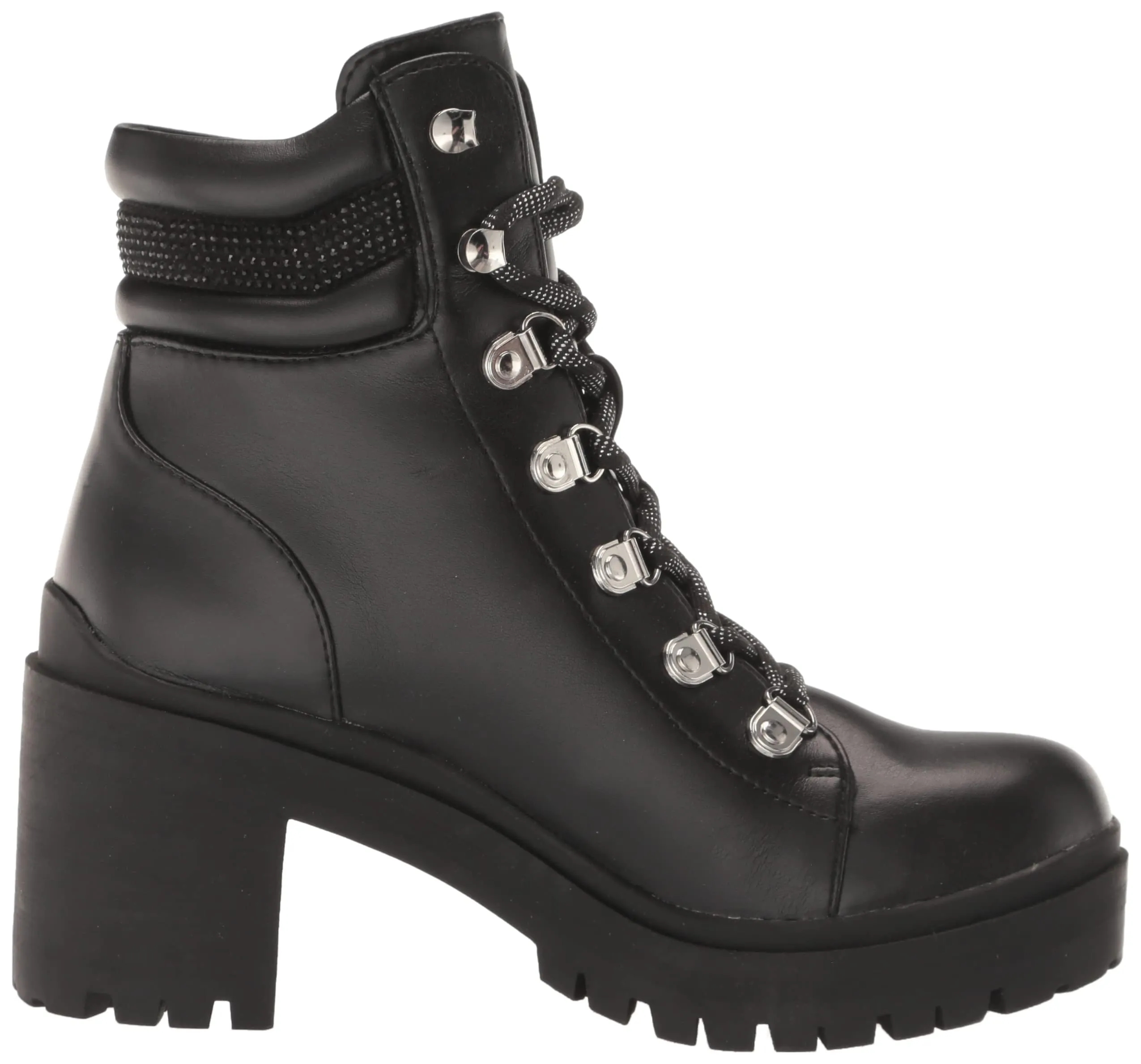 Nine West Qwork3 Black2 Leather Fashion Lace Up Rounded Toe Heeled Ankle Boots