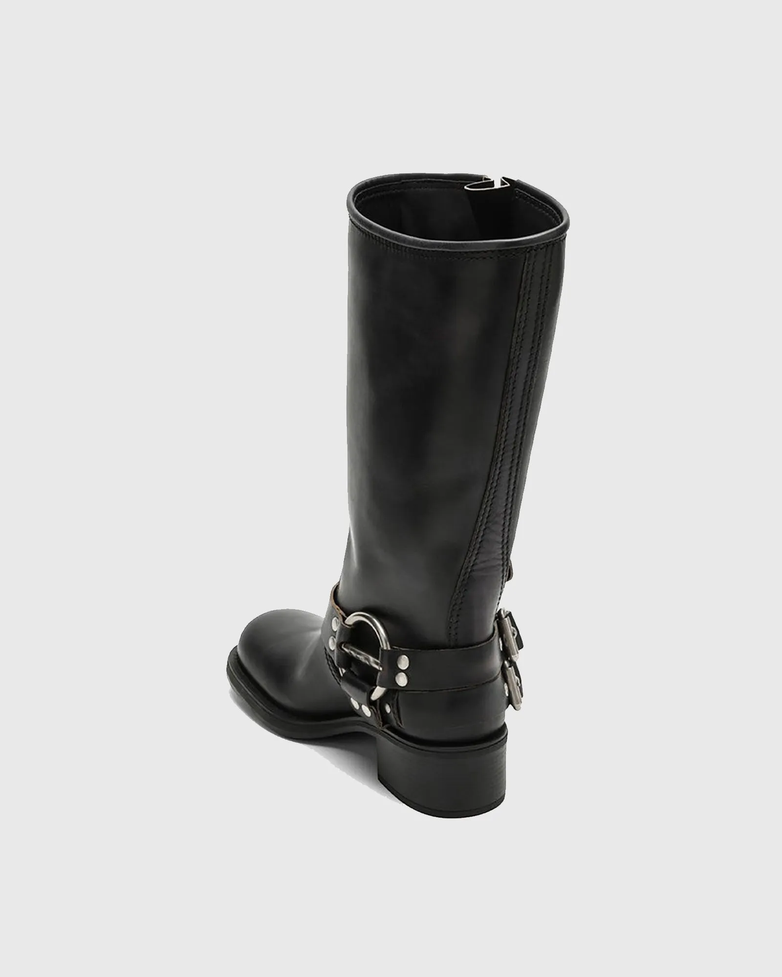 Ninetta Buckle Leather Knee High Boots In Black