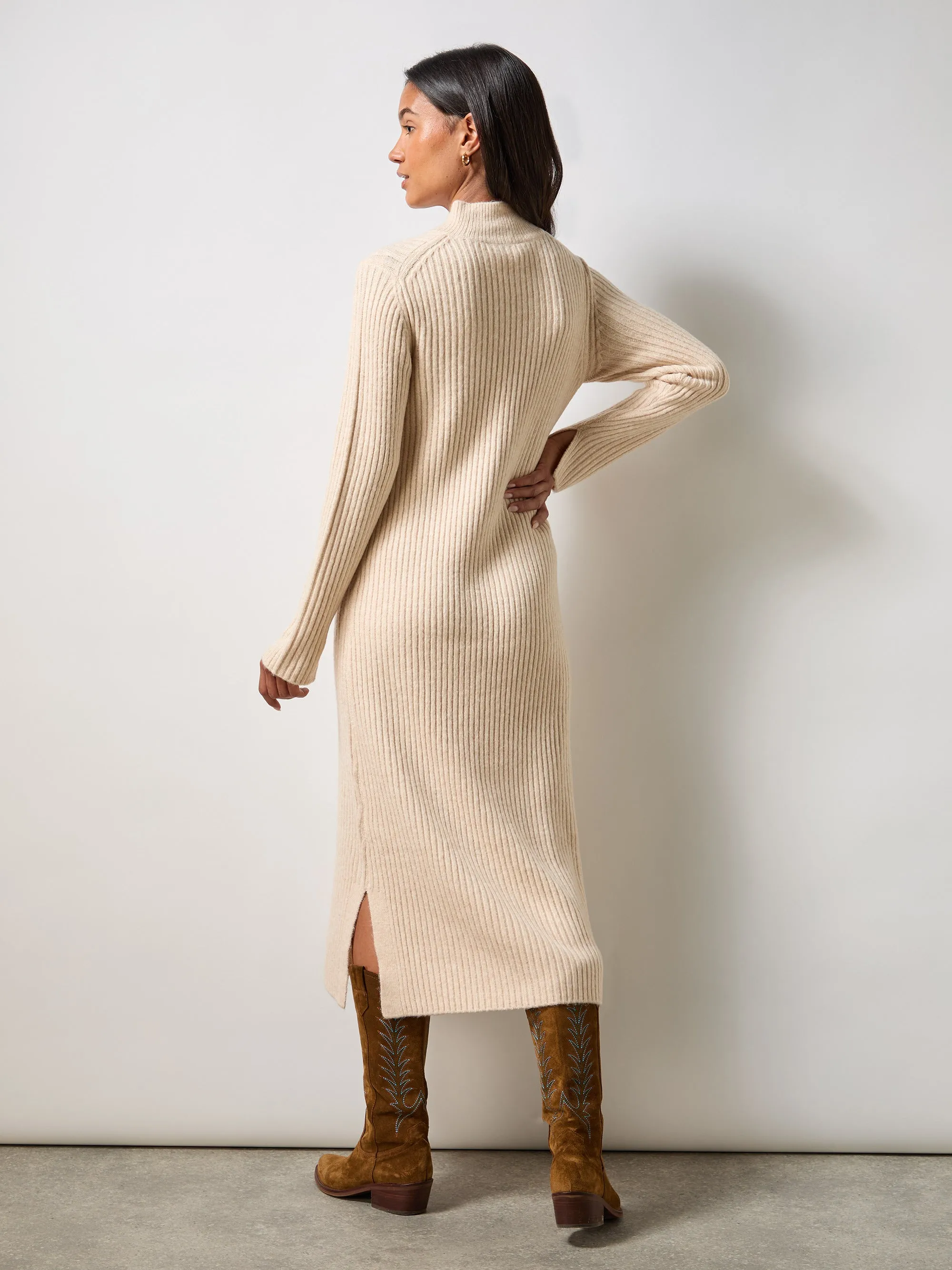 Oatmeal High Neck Jumper Dress