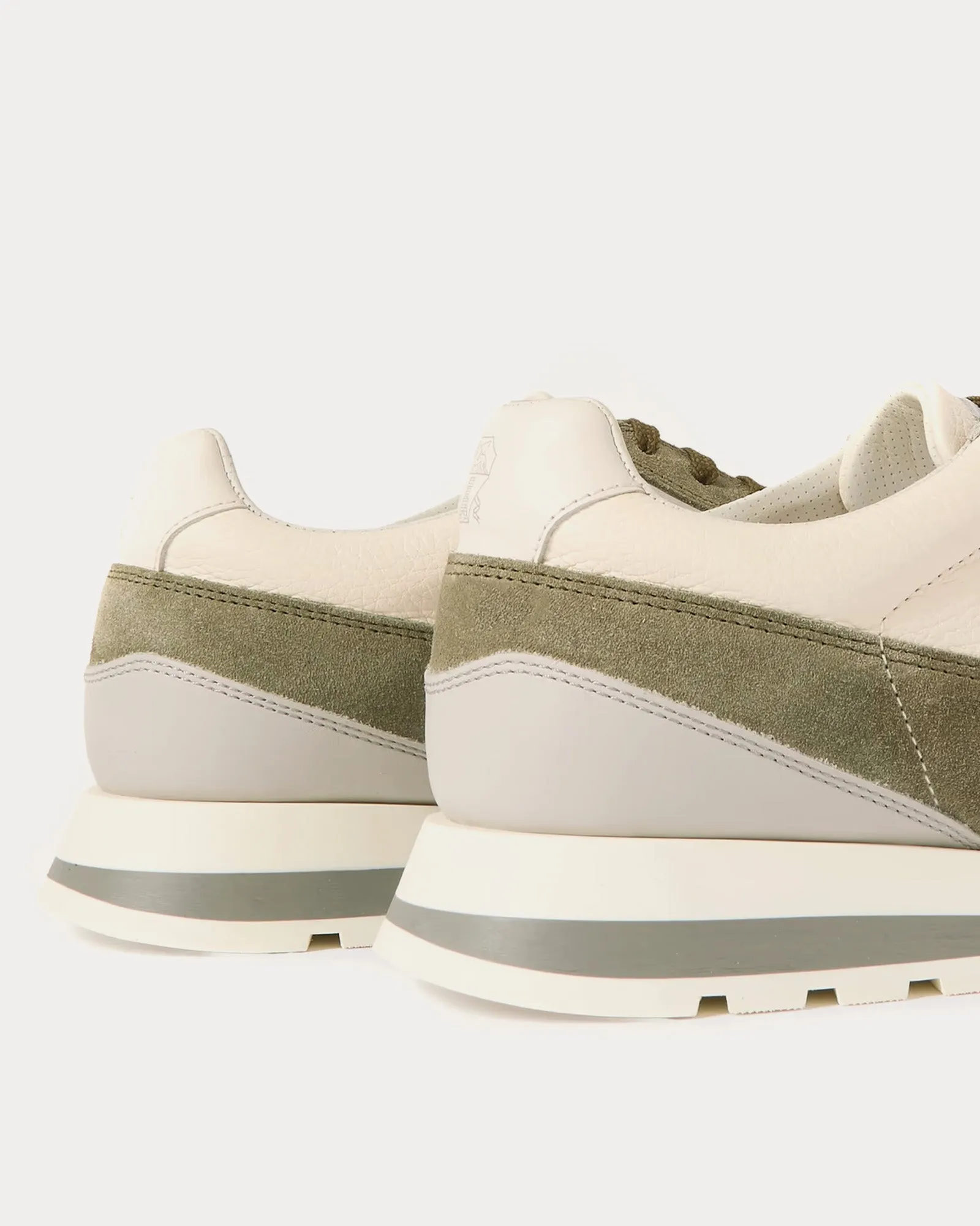 Olimpo Calfskin & Washed Suede Runners Khaki Low Top Sneakers