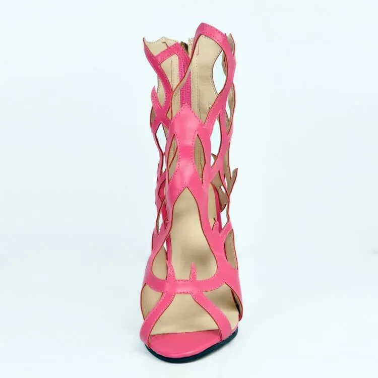 Party Leather Open Toe Zipper Cutout High Heel Sandals