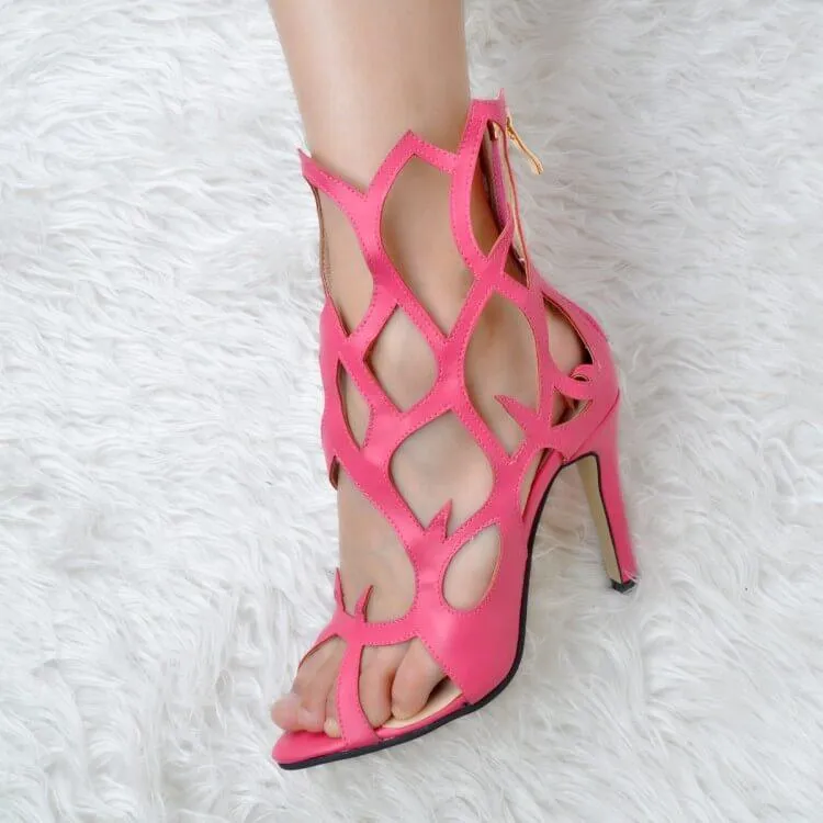 Party Leather Open Toe Zipper Cutout High Heel Sandals
